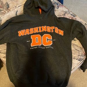 Dark grey Washington DC hoodie with orange lettering